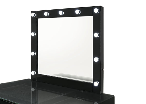 Morgan - Vanity Desk With Glass Top And LED Mirror - Black