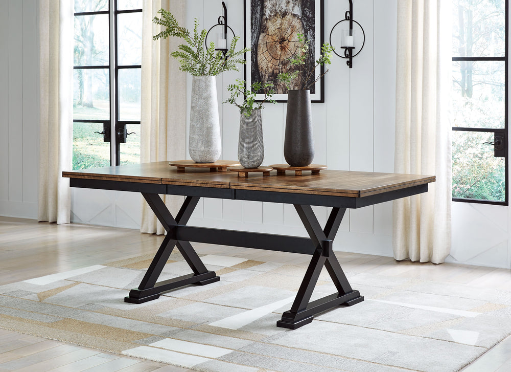 Raise the bar on modern farmhouse style with this dining package. It adds a fresh element to your space, whether your style is vintage, country or eclectic. Made with hardwood solids, Mango wood veneer and MDF substrate. Two-tone finish scheme featuring a