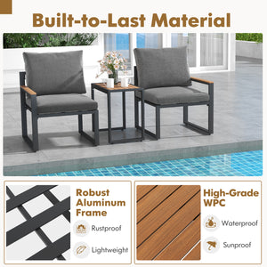 Sturdy frame made of aluminum for high-strength support <br>Adjustable footpads highly improve the stability <br>WPC tabletop and armrests for long-lasting service life <br>Equipped with thickened cushions covered with Olefin fabric <br>Smooth zippers mak