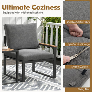 Sturdy frame made of aluminum for high-strength support <br>Adjustable footpads highly improve the stability <br>WPC tabletop and armrests for long-lasting service life <br>Equipped with thickened cushions covered with Olefin fabric <br>Smooth zippers mak