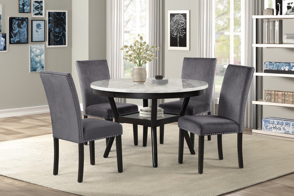 Celeste - Mesa de comedor redonda con 4 sillas - Negro / Gris