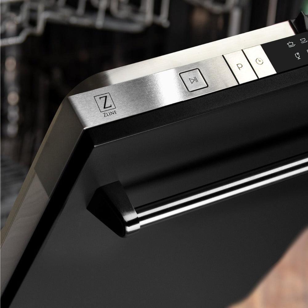 ZLINE 24 in. Black Matte Top Control Built-In Dishwasher with Stainless Steel Tub and Traditional Style Handle, 52dBa