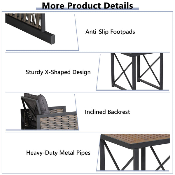 Package includes 2 x Chairs  1 x Table  2 x Seat Cushions  2 x Back Cushions  1 x Instruction <br>Ergonomic seat with inclined backrest for much comfort <br>Soft seat and back cushions make the seat cozier to sit <br>Easy to remove and clean the cover of 