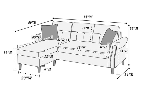 Summit F6447 Reversible Sectional Set W/ 2 Accent Pillows