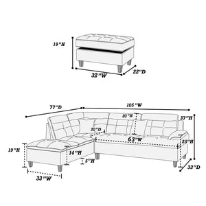 Grid F6588 3-Piece Sectional Set W/ Ottoman