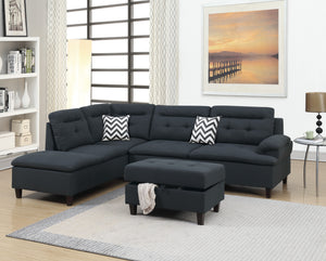 3-PCS SECTIONAL W/STORAGE OTTOMAN 2 ACCENT PILLOWS