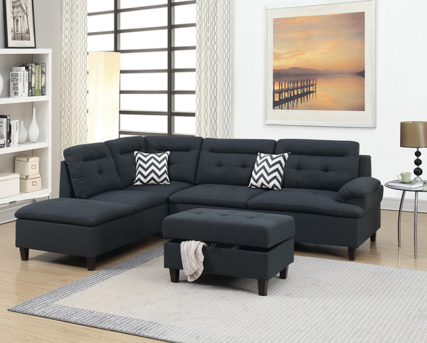 3-PCS SECTIONAL W/STORAGE OTTOMAN 2 ACCENT PILLOWS