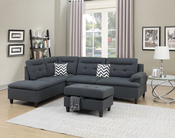 3-PCS SECTIONAL W/STORAGE OTTOMAN 2 ACCENT PILLOWS