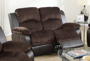 RECLINING LOVESEAT/PU+CHOCO SUEDE
