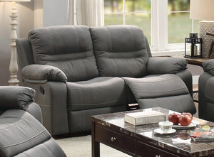 RECLINING LOVESEAT/HANDLE/LEATHERETTE/SLATE BLUE