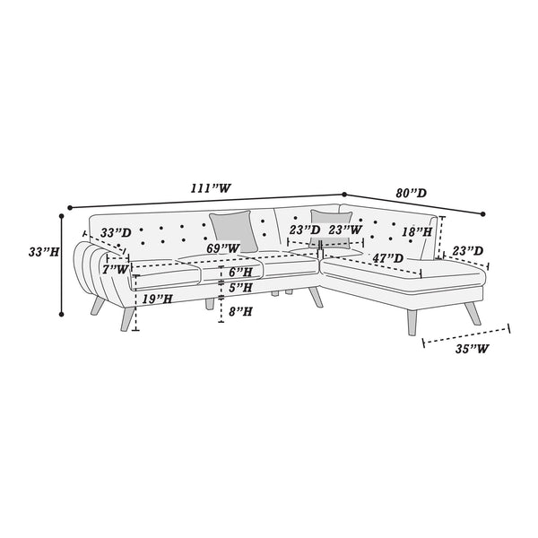 Unit F6955 2-Piece Sectional Set W/ 2 Accent Pillows