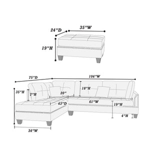Scope F6975 3pc Reversible Sectional Sofa Set W/ Ottoman