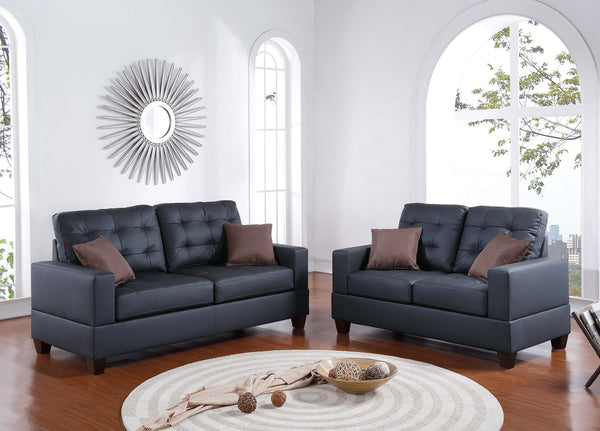 2-PCS SOFA SET/BLACK  PU