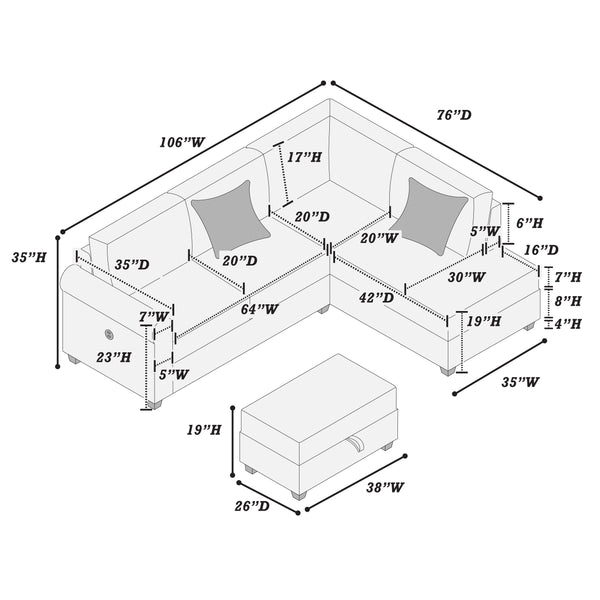 Plaza F8453 3-Piece Sectional Set