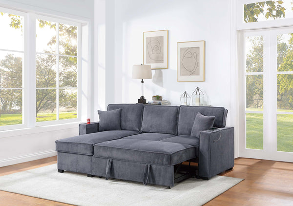 COVERTIBLE SECTIONAL W/ USB PORTS  & 2 ACCENT PILLOWS