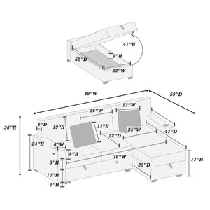 COVERTIBLE SECTIONAL W/ USB PORTS  & 2 ACCENT PILLOWS