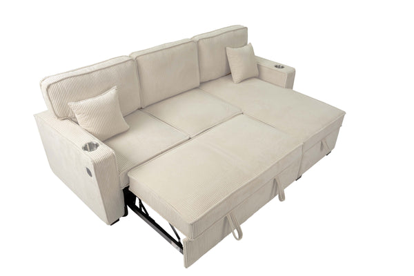 COVERTIBLE SECTIONAL W/ USB PORTS  & 2 ACCENT PILLOWS