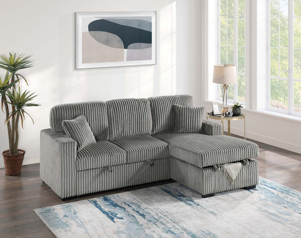 2-PC CONVERTIBLE SECTIONAL W/ 2 ACCENT PILLOWS & FOLD-DOWN TABLE