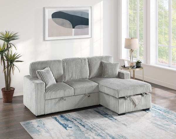2-PC CONVERTIBLE SECTIONAL W/ 2 ACCENT PILLOWS & FOLD-DOWN TABLE