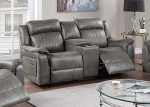 POWER MOTION LOVESEAT W/CONSOLE/SLATE FLUE