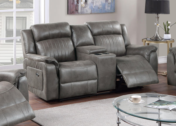 POWER MOTION LOVESEAT W/CONSOLE/SLATE FLUE