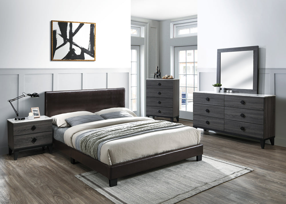 QUEEN BED-BROWN PU