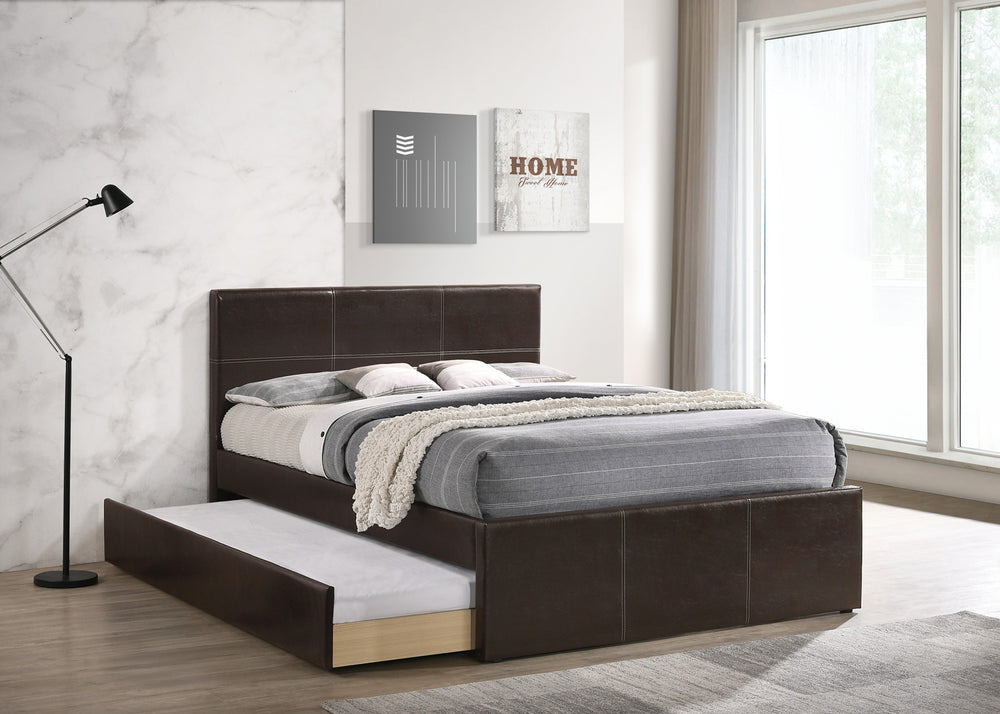 FULL BED W/TRUNDLE ESPRESSO FAUX LEATHER