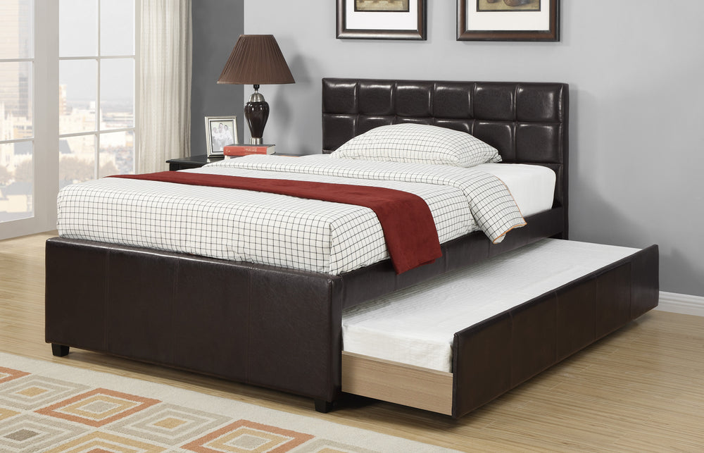 FULL BED W/TRUNDLE SQU TUFTED HB ESPRESSO
