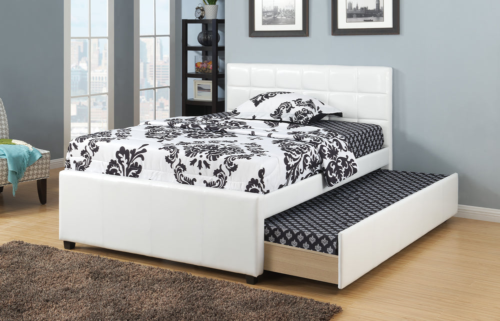 FULL BED W/TRUNDLE SQU TUFTED HB WHITE