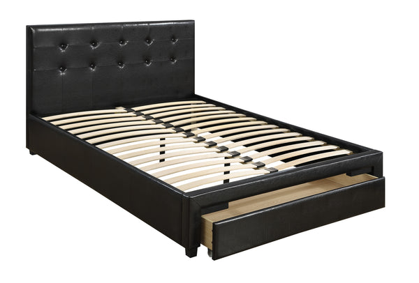QUEEN BED W/DRAWER-BLACK PU
