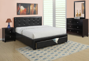 QUEEN BED W/DRAWER-BLACK PU