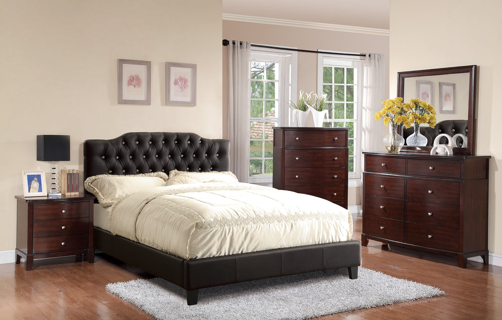 QUEEN BED/BLACK PU, HB 47-"H/FB 15.5-"H