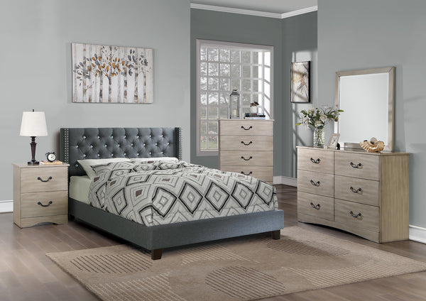 FULL BED/NAILHEAD TRIM/FABRIC-BLUE GREY