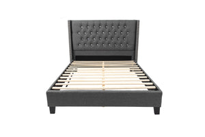 QUEEN BED/NAILHEAD TRIM/FABRIC-BLUE GREY