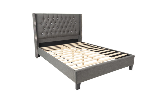 QUEEN BED/NAILHEAD TRIM/FABRIC-BLUE GREY