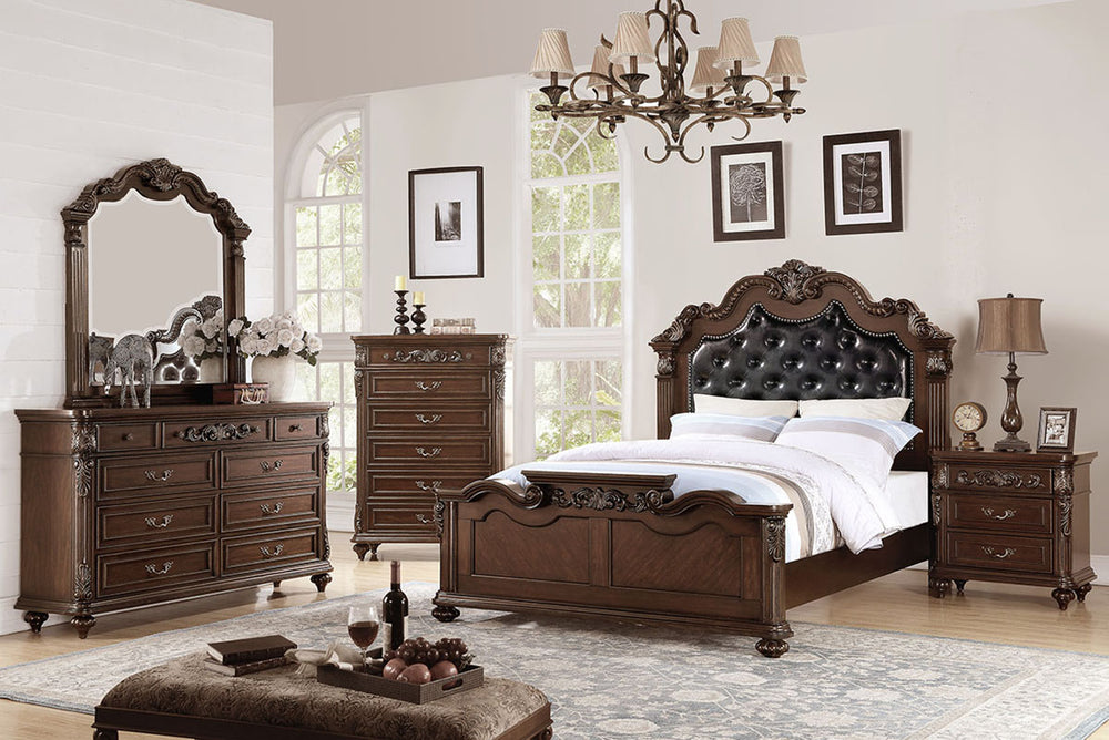 EASTERN KING BED/UPHOLSTERED/DARK WALNUT