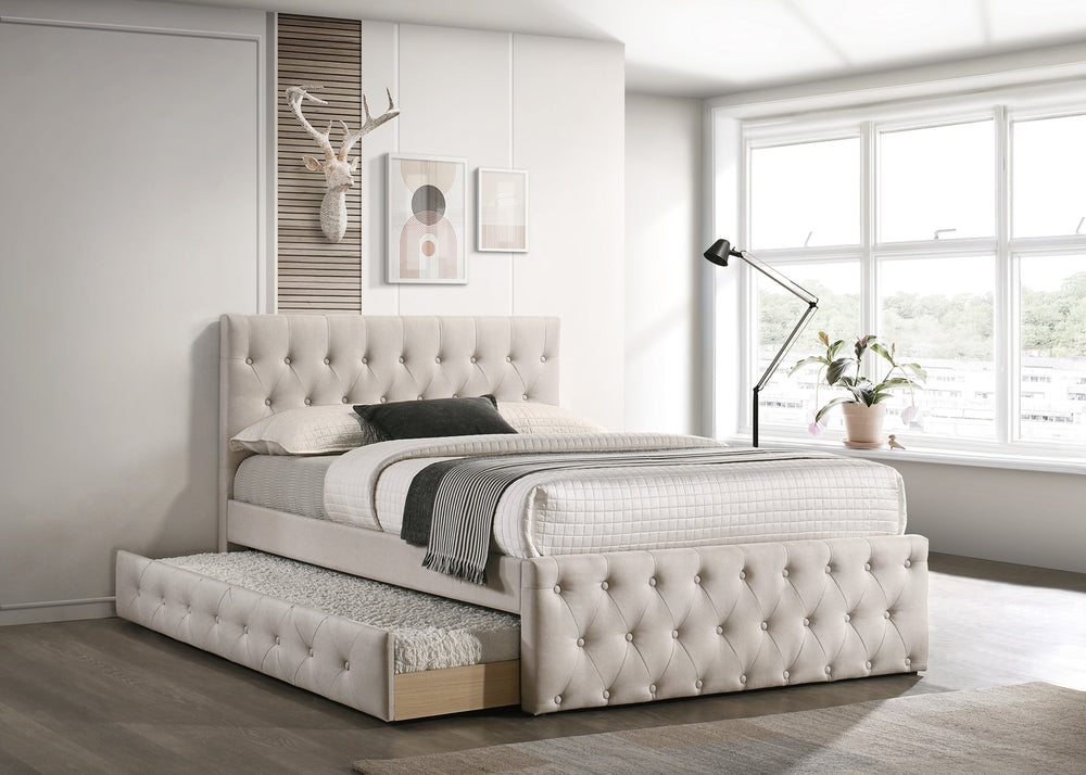 FULL BED W/TRUNDLE-LIGHT BROWN BURLAP