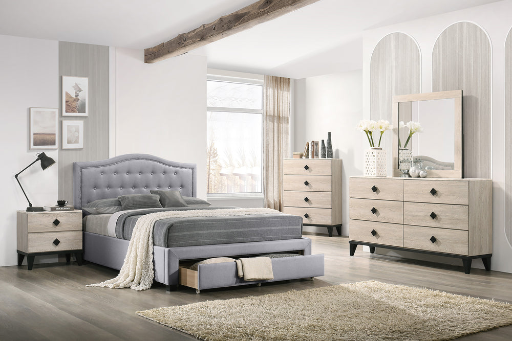 FULL BED W/DRAWER-LIGHT GREY BURLAP
