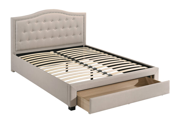 FULL BED W/DRAWER-LIGHT BROWN BURLAP