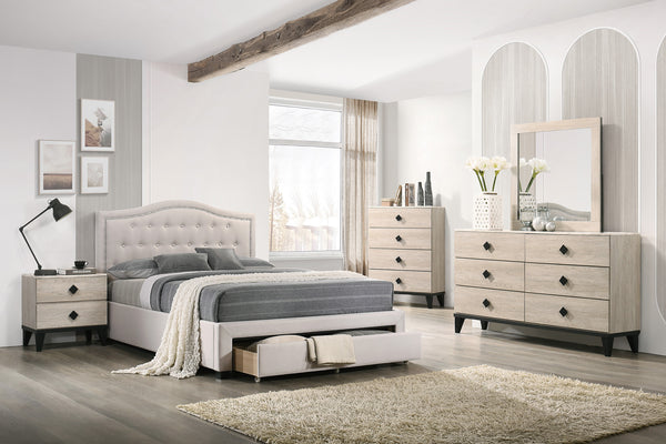 FULL BED W/DRAWER-LIGHT BROWN BURLAP