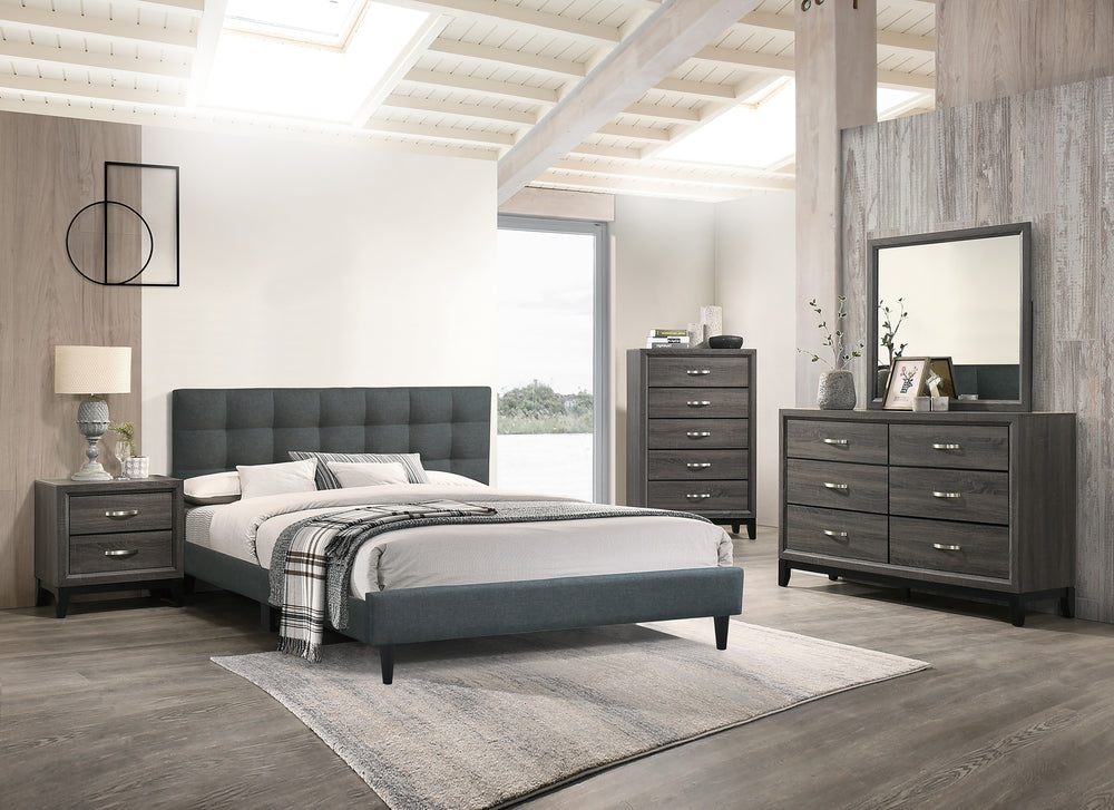 QUEEN BED/CHARCOAL FABRIC