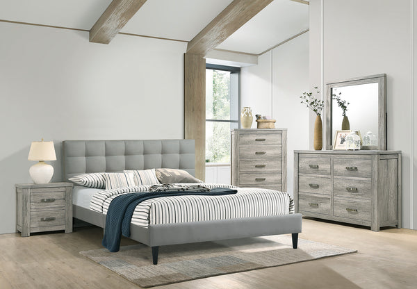 EASTERN KING BED/GREY FABRIC