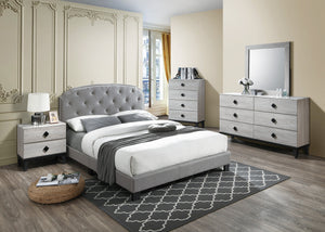 QUEEN BED/LIGHT GREY BURPLAP