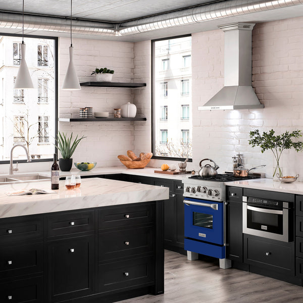 ZLINE 24" 2.8 cu. ft. Range with Gas Stove and Gas Oven in Fingerprint Resistant Stainless Steel and Blue Gloss Door (RGS-BG-24)