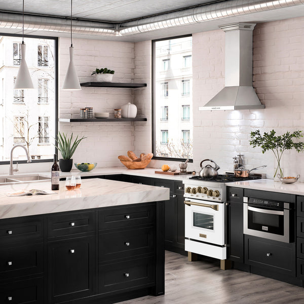 ZLINE Autograph Edition 24" 2.8 cu. ft. Range with Gas Stove and Gas Oven in Stainless Steel with White Matte Door and Champagne Bronze Accents (RGZ-WM-24-CB)
