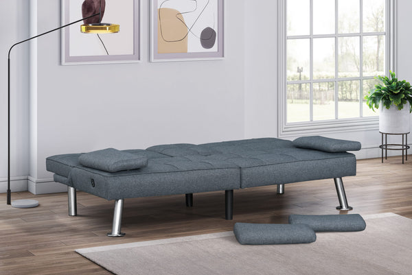 Convertible Futon Sofa Bed with USB & Drop-Dwon Cupholders