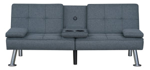 Convertible Futon Sofa Bed with USB & Drop-Dwon Cupholders