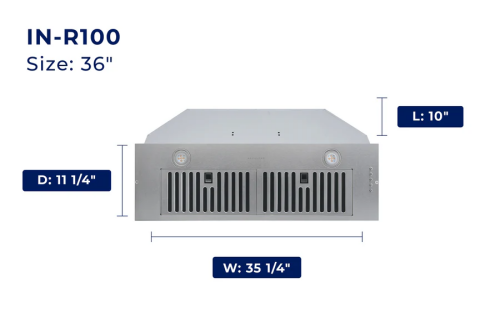 36" IN-R100 Convertible Built-in Range Hood