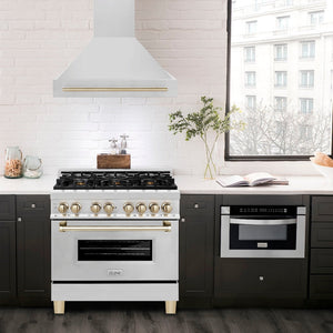 ZLINE 36" Autograph Edition Stainless Steel Range Hood with Stainless Steel Shell and Gold Handle
