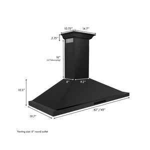 ZLINE 42" Convertible Vent Wall Mount Range Hood in Black Stainless Steel with Crown Molding (BSKBNCRN-42)